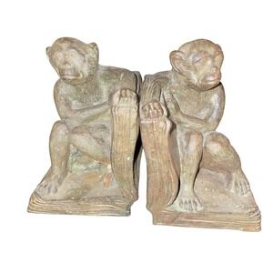 Vintage Resin Monkey Bookends Brown SPI Monkeys On Books San Fran Boho Granny‎